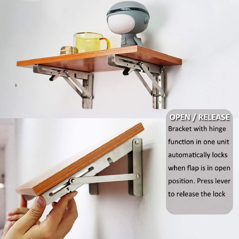 Jolitac Folding Shelf Brackets 10â€, Max.Load 260 lb, Heavy Duty Brackets Stainless Steel Wall Mounted Shelf Collapsible Bracket, Folding Bench,Work Table Arm Rack (10 Inch, 2PCS) - Image 4